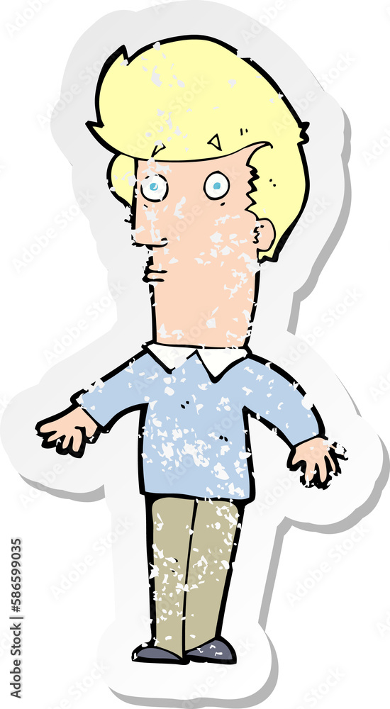 retro distressed sticker of a cartoon startled man