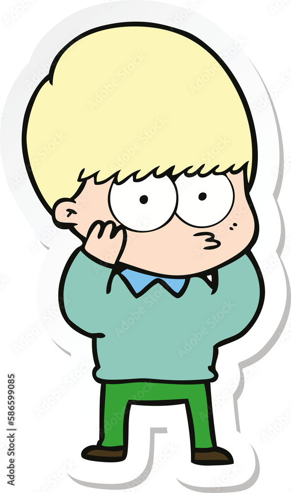 sticker of a nervous cartoon boy sticker of a nervous cartoon boy