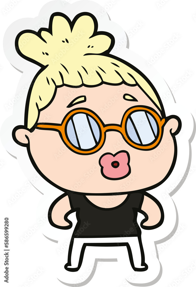 sticker of a cartoon woman wearing spectacles sticker of a cartoon woman wearing spectacles