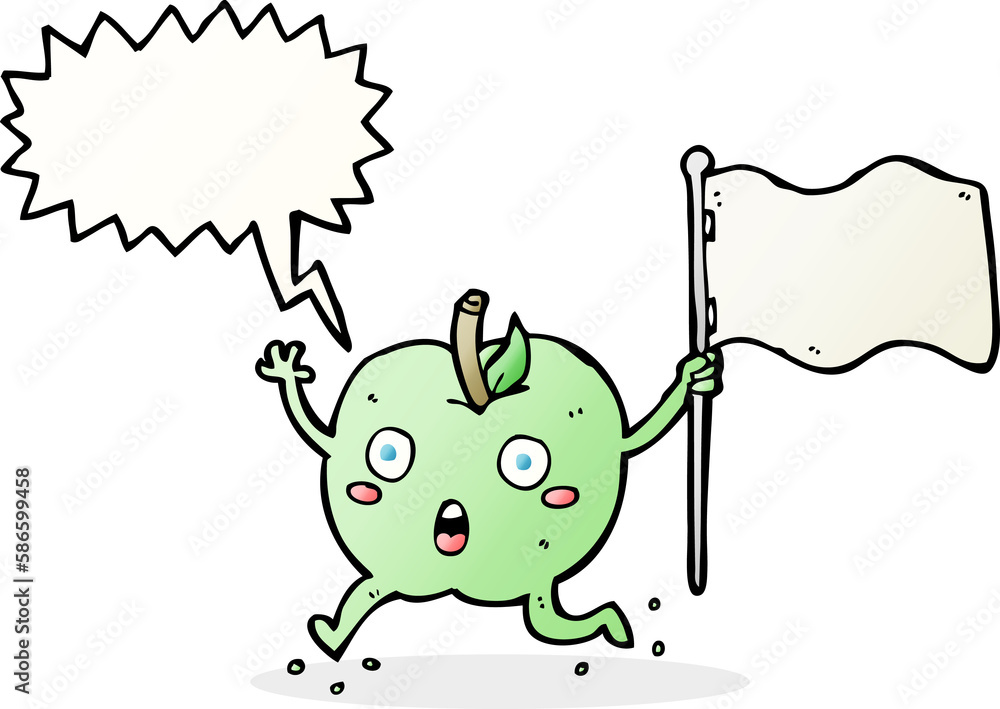 cartoon funny apple with flag with speech bubble cartoon funny apple with flag with speech bubble