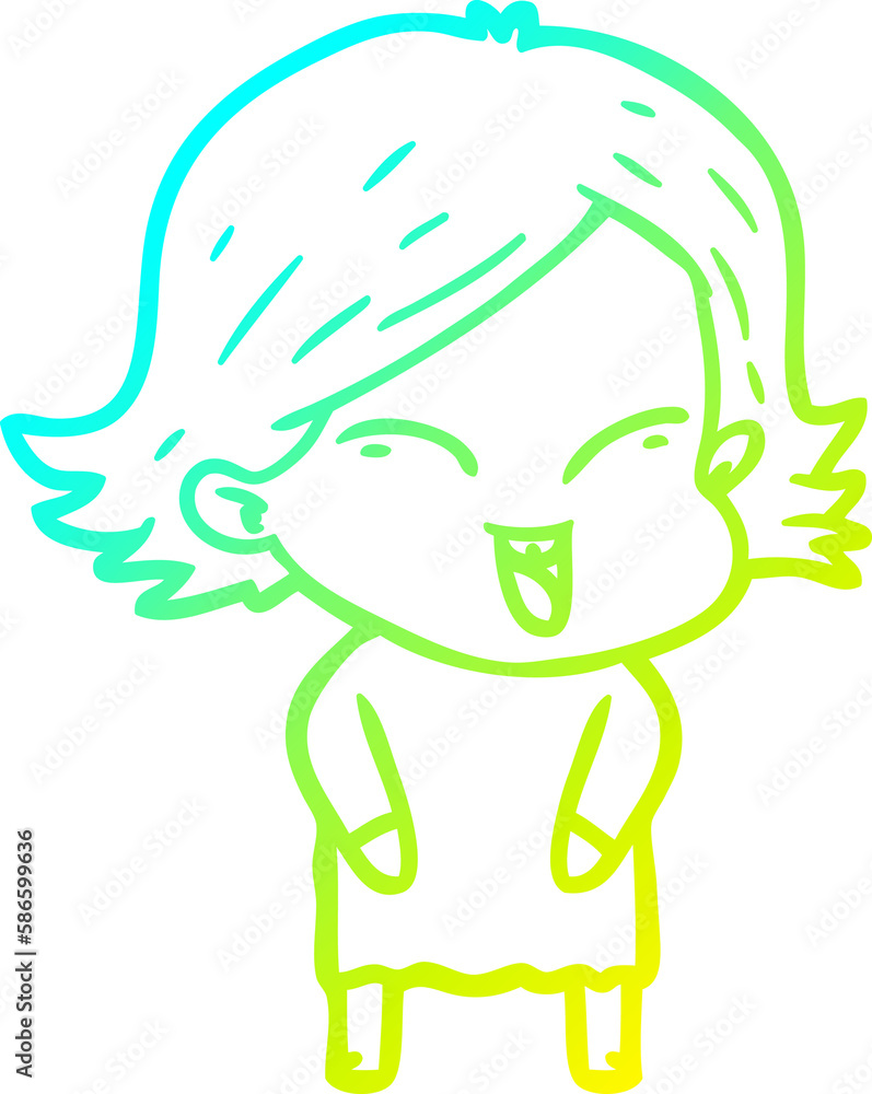 Obraz premium cold gradient line drawing happy cartoon girl