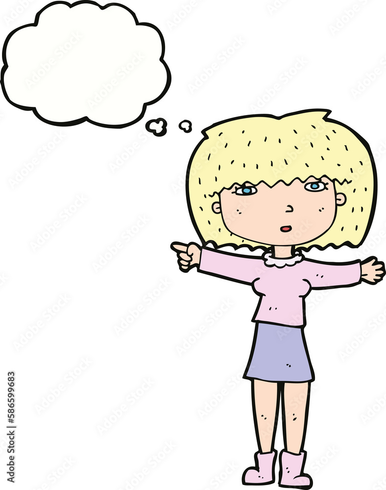 cartoon girl pointing with thought bubble cartoon girl pointing with thought bubble
