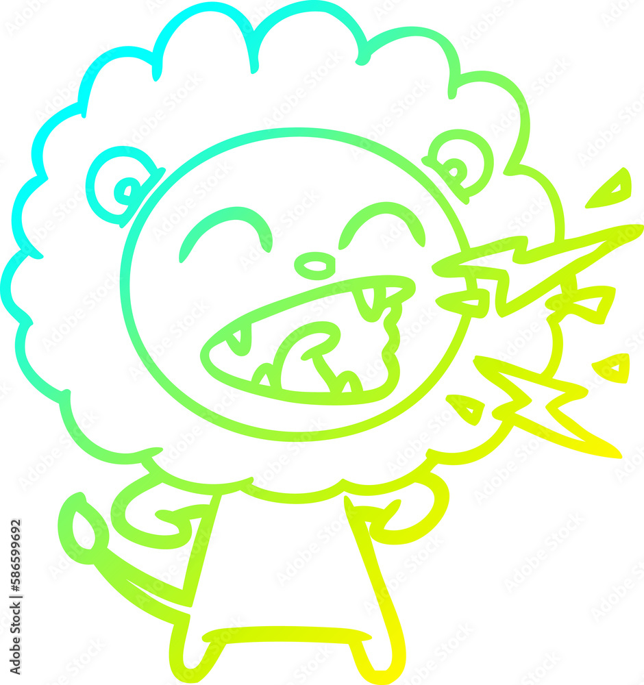 cold gradient line drawing cartoon roaring lion cold gradient line drawing cartoon roaring lion