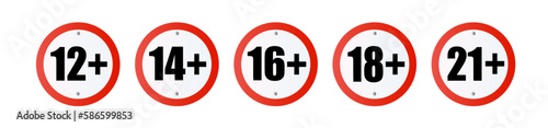 Adults content only age restriction plus years old icon signs flat style design vector illustration. age plus and adults only concept symbols. Sensitive content. Vector