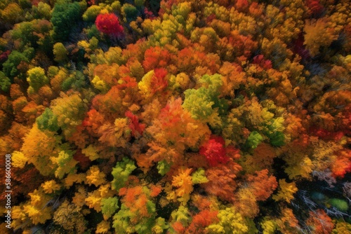 Aerial View of Vibrant Autumn Forest and Winding Roads