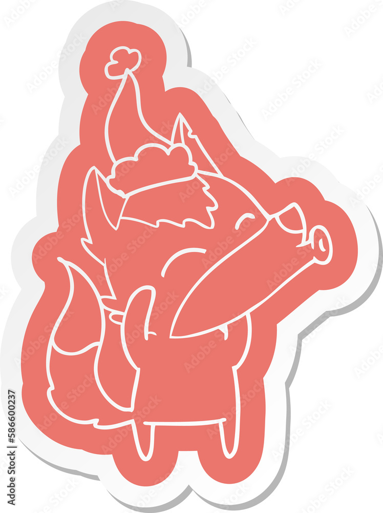 howling wolf cartoon sticker of a wearing santa hat howling wolf cartoon sticker of a wearing santa hat