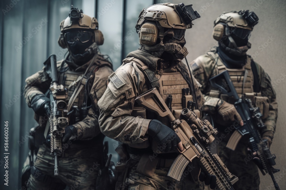 A military special force with futuristic tactical gear and weapons