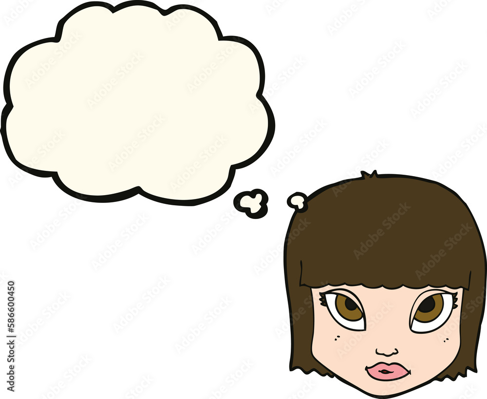 cartoon female face with thought bubble cartoon female face with thought bubble