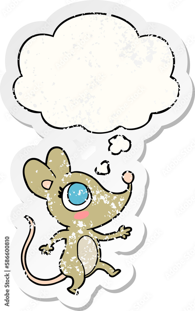 cartoon mouse and thought bubble as a distressed worn sticker cartoon mouse and thought bubble as a distressed worn sticker