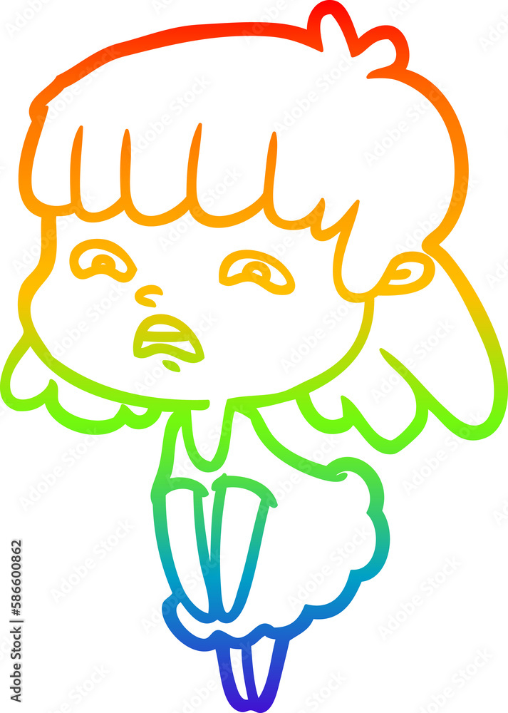 rainbow gradient line drawing cartoon worried woman rainbow gradient line drawing cartoon worried woman