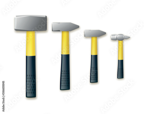 Carpenters hammer set with fiberglass handle. Vector industrial workers tool. Equipment for repair, contract and locksmith work. vector