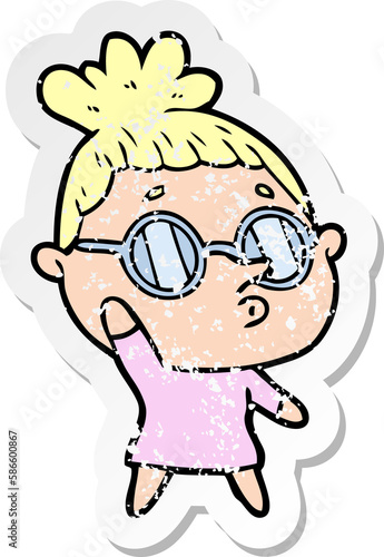 Wallpaper Mural distressed sticker of a cartoon woman wearing glasses Torontodigital.ca