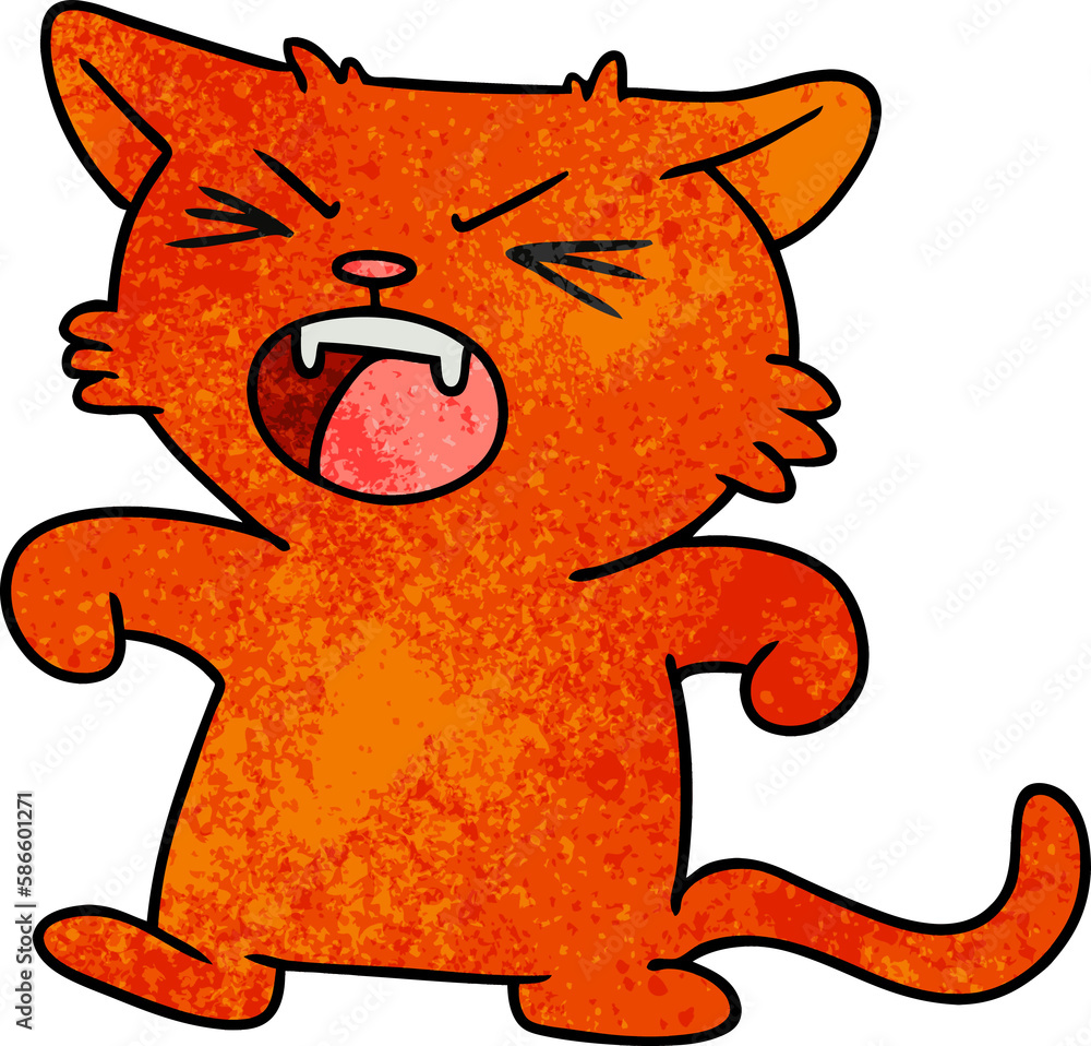 textured cartoon doodle of a screeching cat textured cartoon doodle of a screeching cat