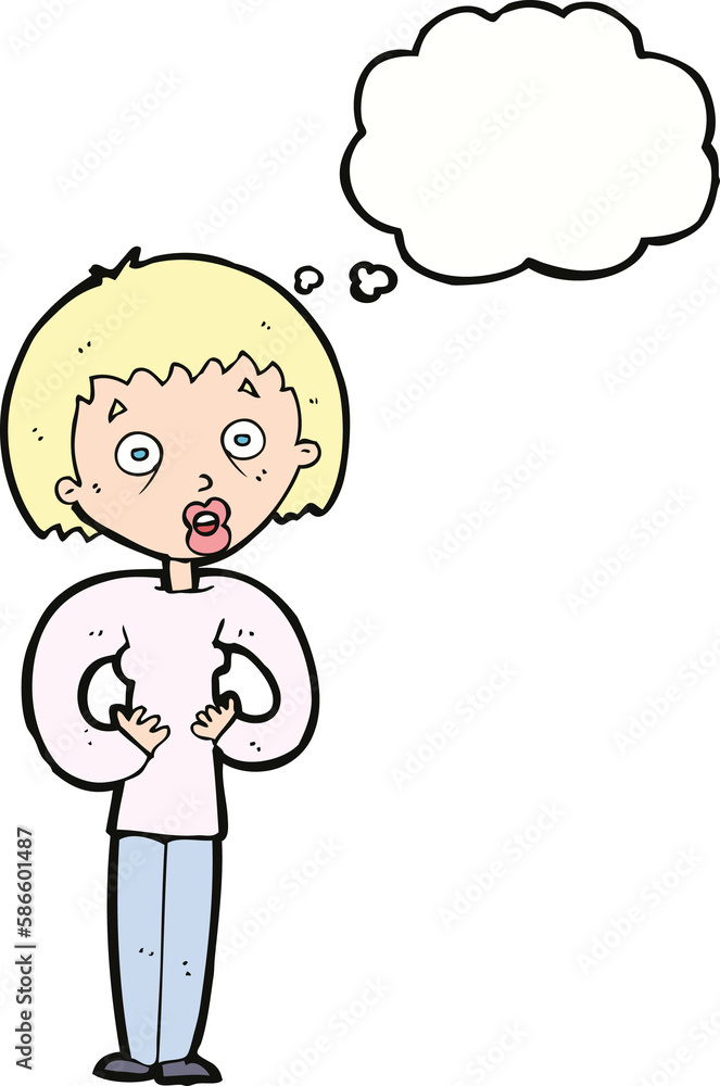 cartoon woman gesturing at self with thought bubble cartoon woman gesturing at self with thought bubble