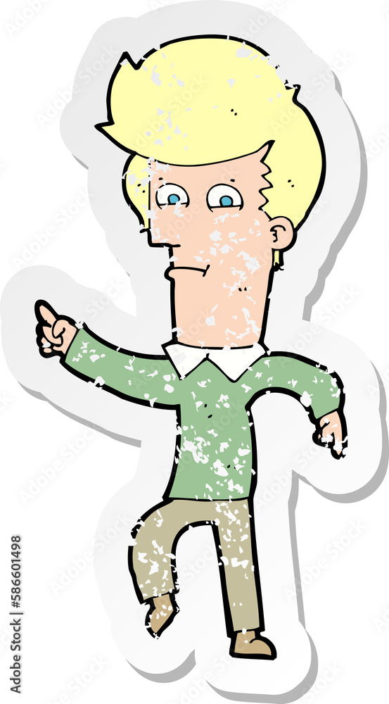 retro distressed sticker of a cartoon man pointing retro distressed sticker of a cartoon man pointing