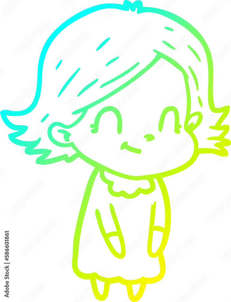 cold gradient line drawing cartoon friendly girl cold gradient line drawing cartoon friendly girl