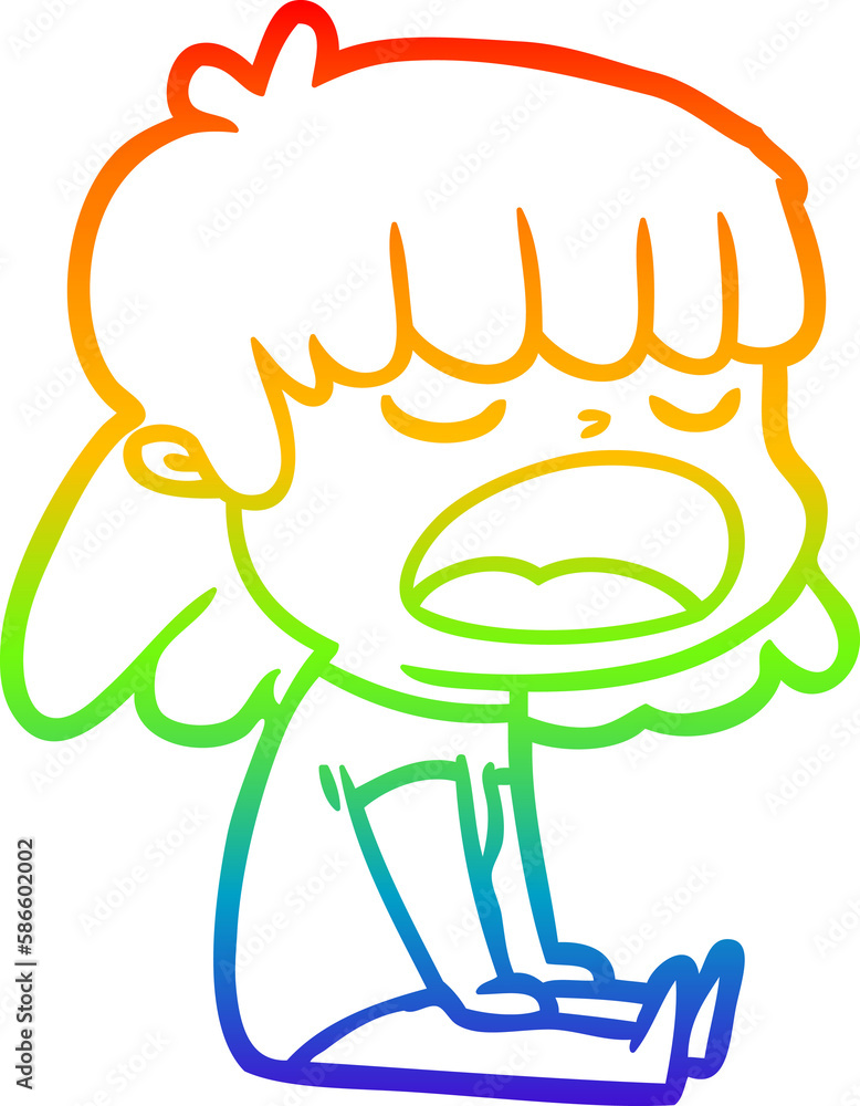 rainbow gradient line drawing cartoon woman talking loudly rainbow gradient line drawing cartoon woman talking loudly