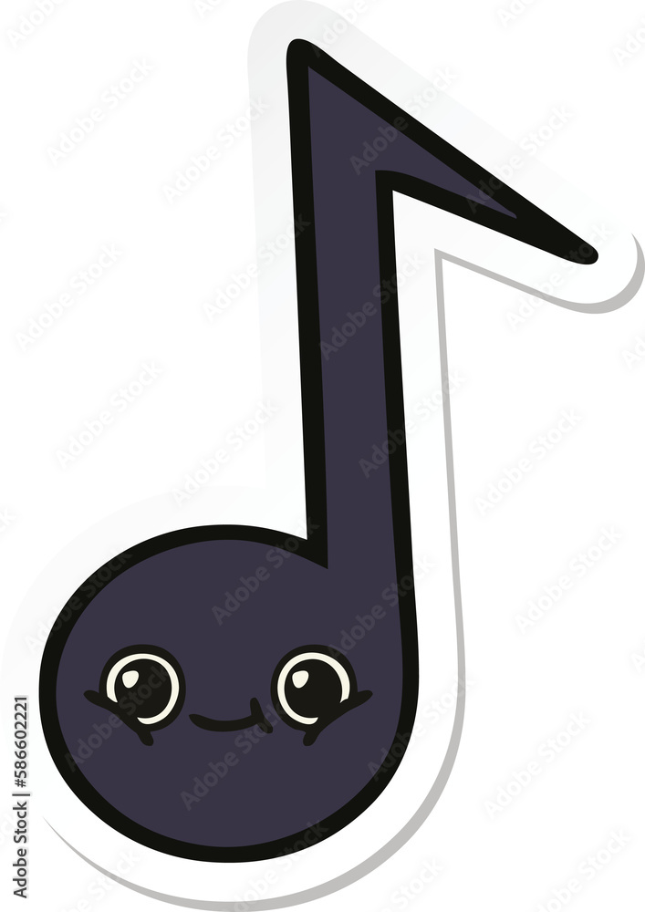 sticker of a cute cartoon musical note sticker of a cute cartoon musical note