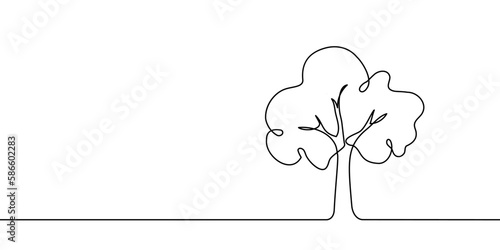 Tree plant doodle outline vector forest environment. Continuous one line tree plant for eco, nature, garden logo design. Ecology green concept, background. Vector illustration