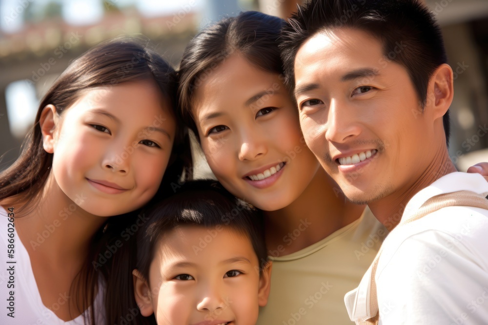 Happy family portrait. Father mother and children together. Generative AI Happy family portrait. Father mother and children together. Generative AI