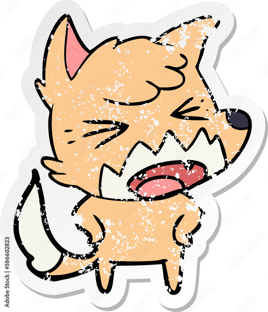 Obraz premium distressed sticker of a angry cartoon fox