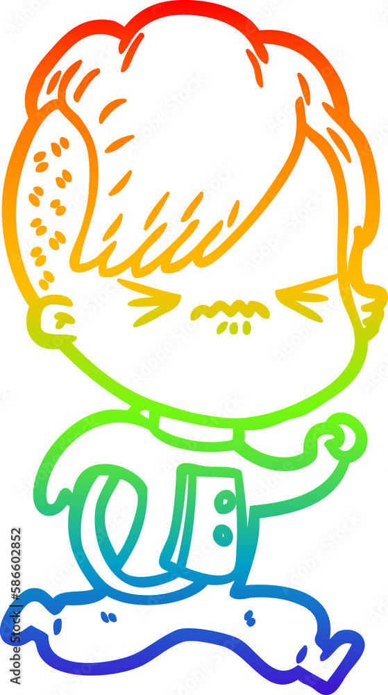 rainbow gradient line drawing cartoon annoyed hipster girl wearing space suit rainbow gradient line drawing cartoon annoyed hipster girl wearing space suit