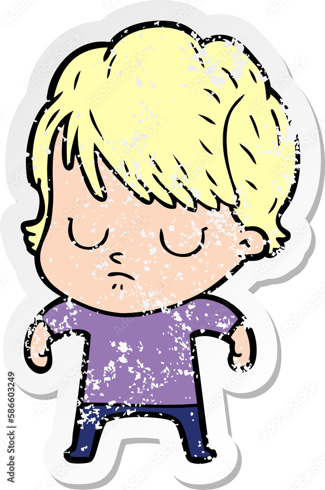 distressed sticker of a cartoon woman distressed sticker of a cartoon woman