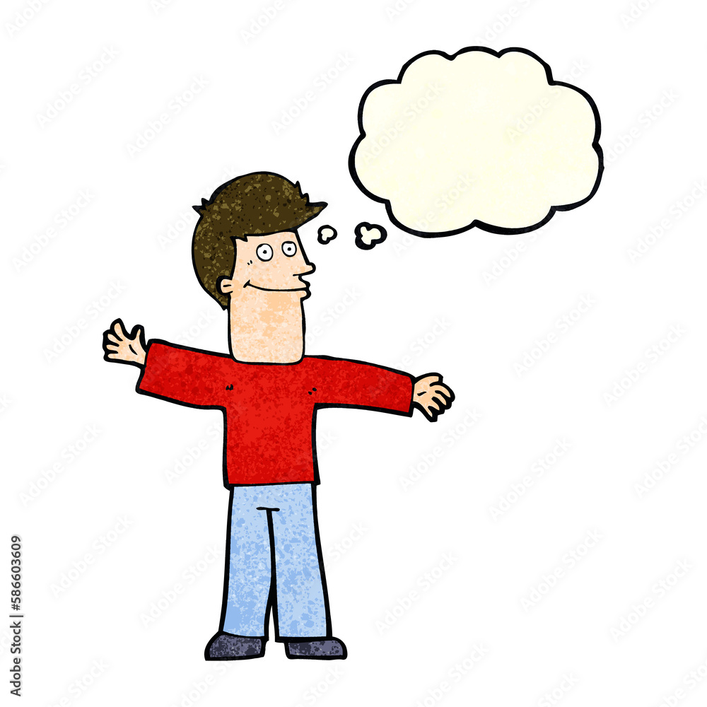 cartoon happy man with thought bubble cartoon happy man with thought bubble