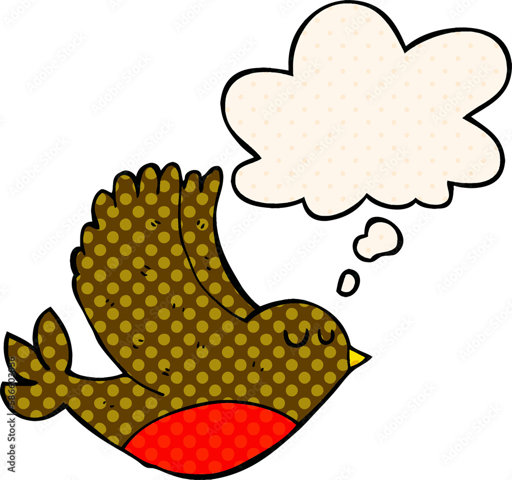 Fototapeta premium cartoon flying bird and thought bubble in comic book style