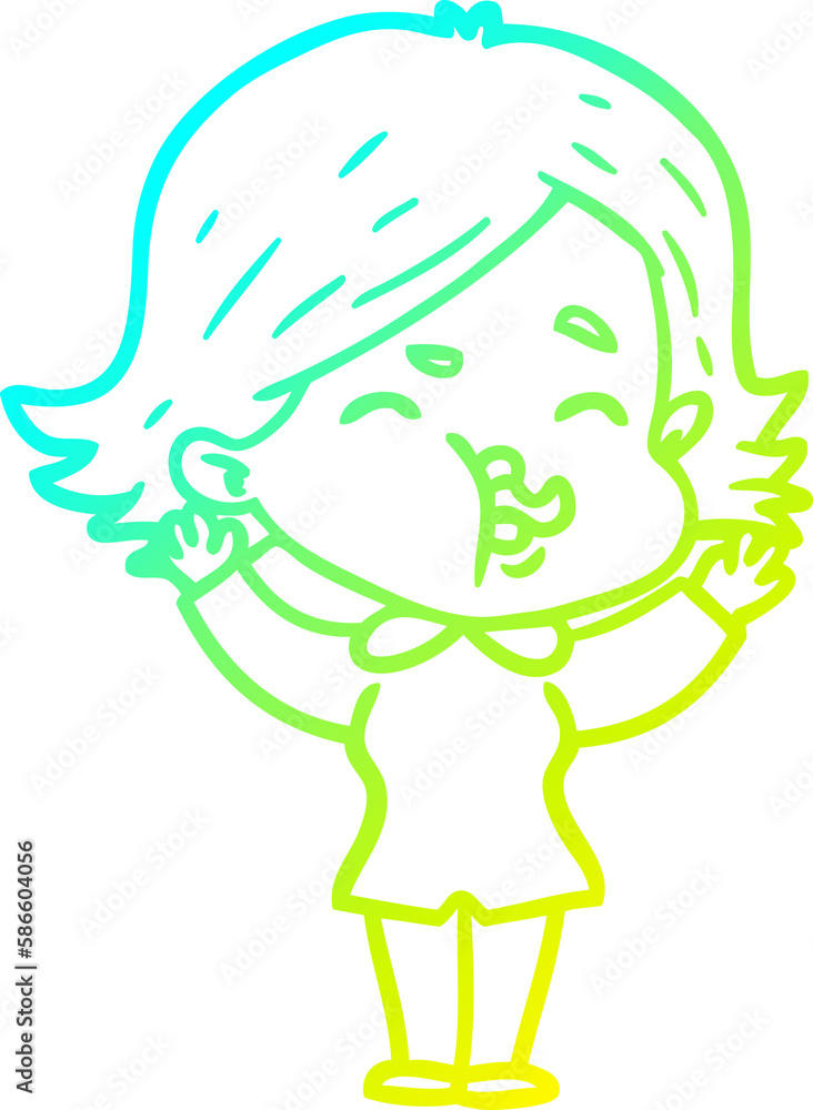 cold gradient line drawing cartoon girl pulling face