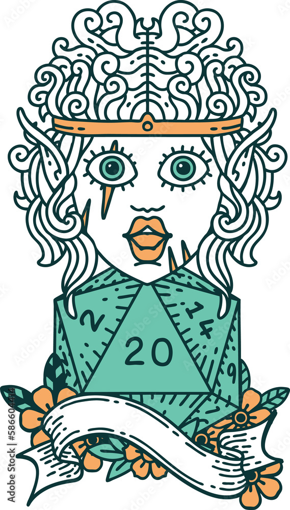 elf barbarian character with natural twenty dice roll illustration elf barbarian character with natural twenty dice roll illustration