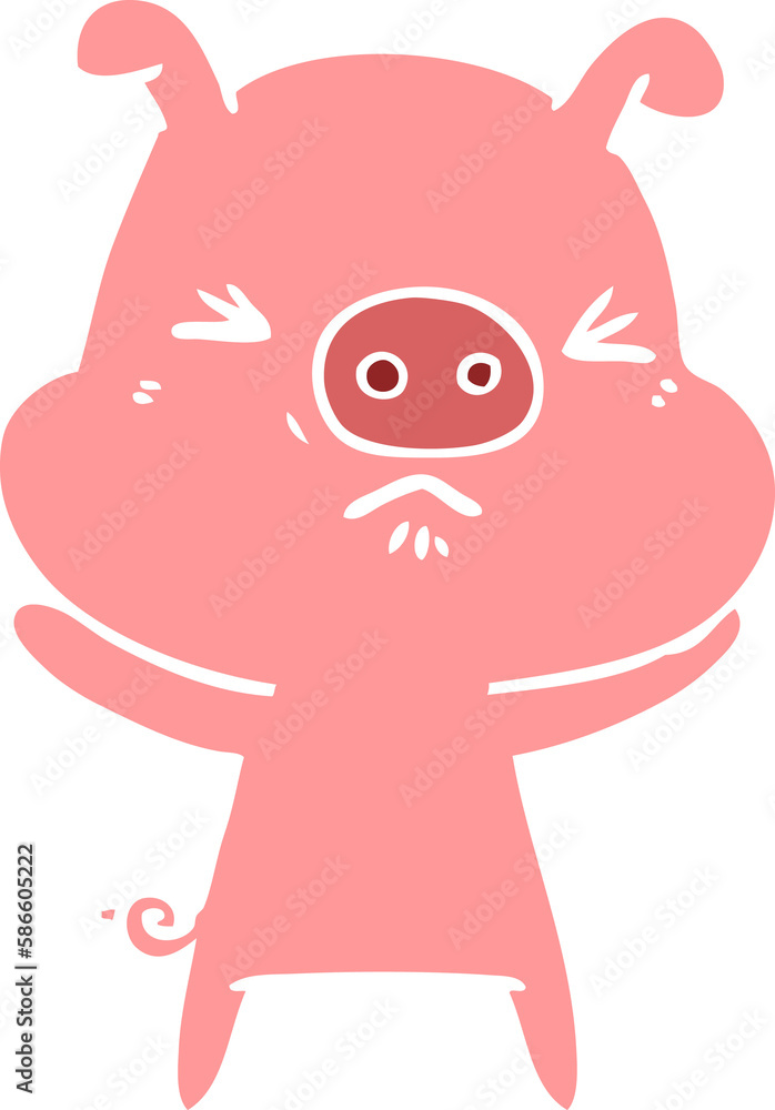 Fototapeta premium flat color style cartoon angry pig