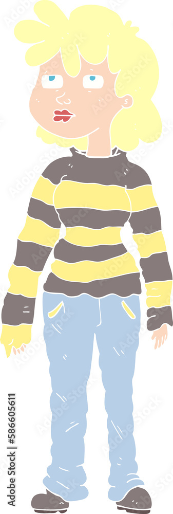 Fototapeta premium flat color illustration of a cartoon woman in casual clothes