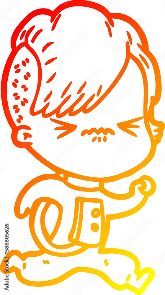 warm gradient line drawing cartoon annoyed hipster girl wearing space suit warm gradient line drawing cartoon annoyed hipster girl wearing space suit