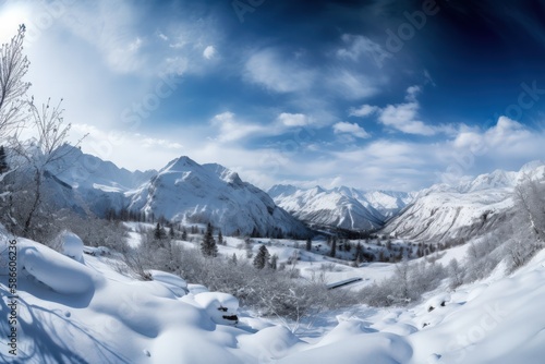 Snow-Covered Mountains and Bright Blue Sky in Panoramic Winter Landscape © Georg Lösch