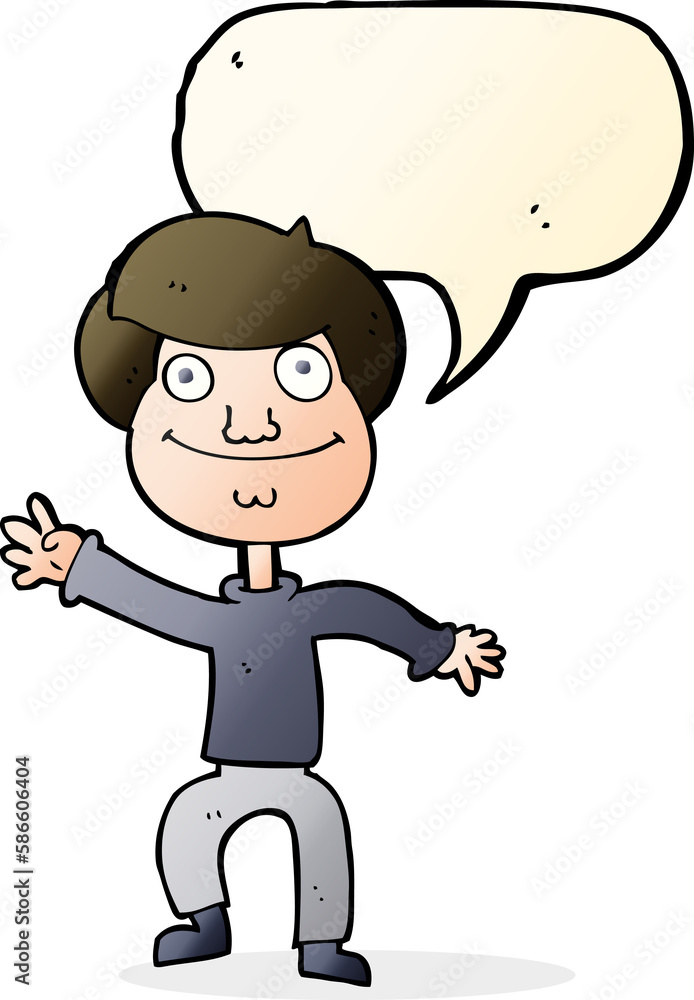cartoon happy man waving with speech bubble cartoon happy man waving with speech bubble