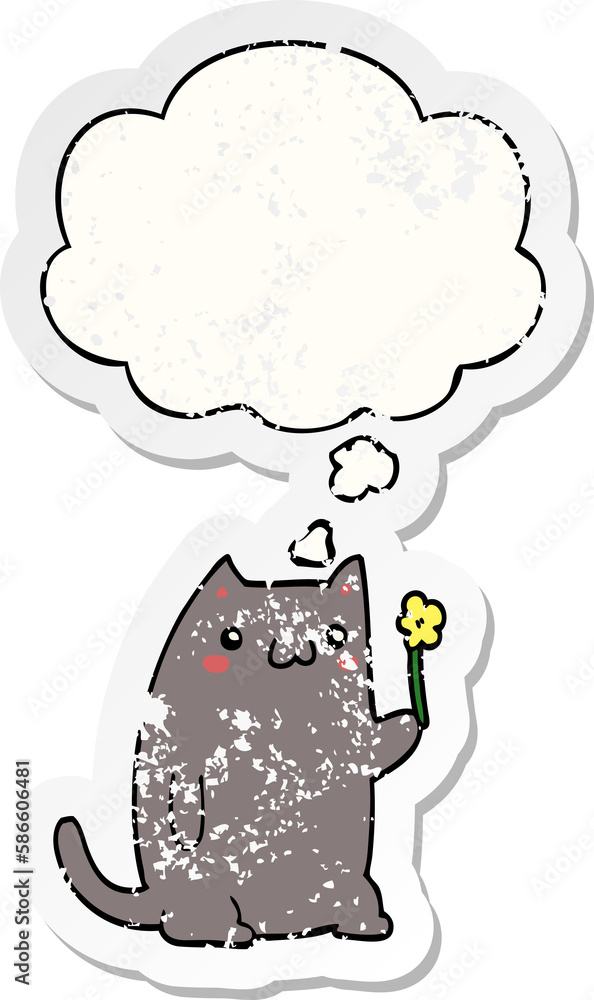 cute cartoon cat and thought bubble as a distressed worn sticker cute cartoon cat and thought bubble as a distressed worn sticker