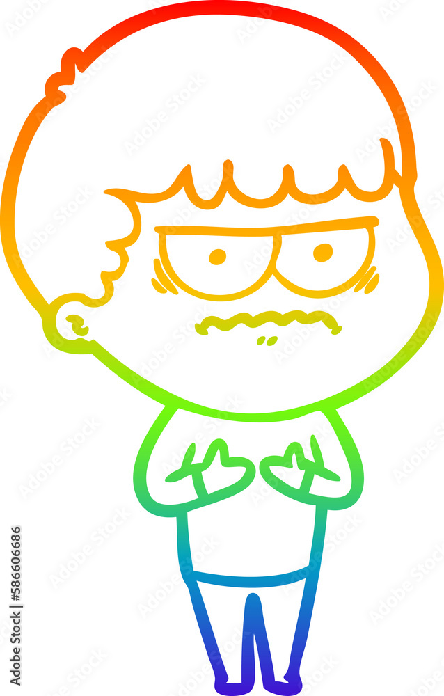 rainbow gradient line drawing cartoon annoyed man rainbow gradient line drawing cartoon annoyed man