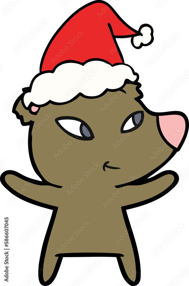 cute line drawing of a bear wearing santa hat cute line drawing of a bear wearing santa hat