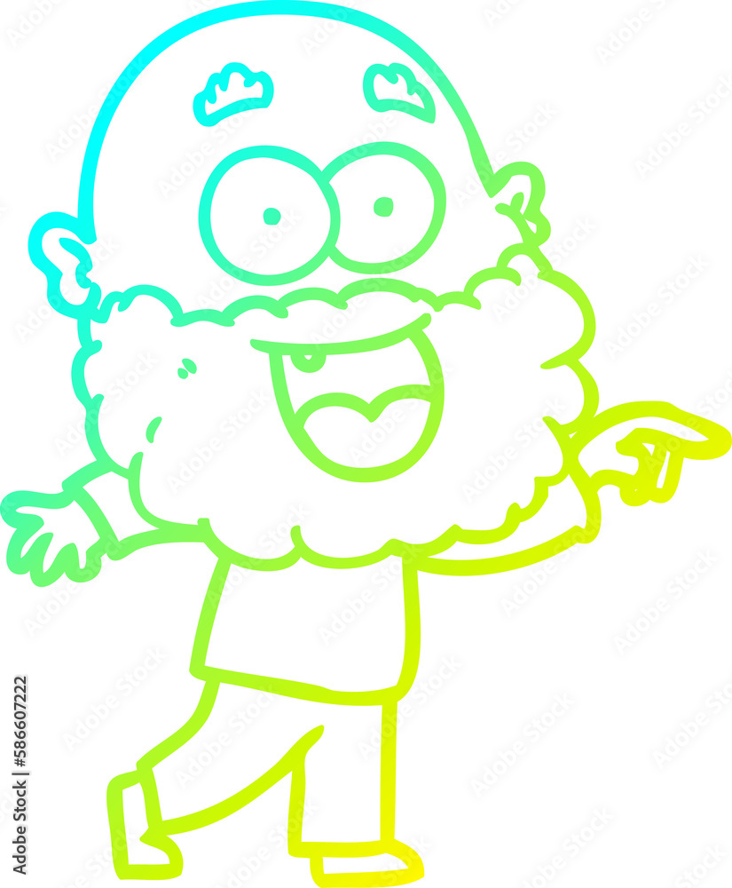 cold gradient line drawing cartoon crazy happy man with beard