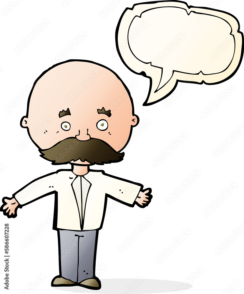 cartoon man with mustache with speech bubble cartoon man with mustache with speech bubble