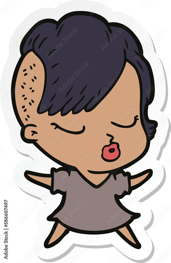 sticker of a cartoon pretty hipster girl sticker of a cartoon pretty hipster girl