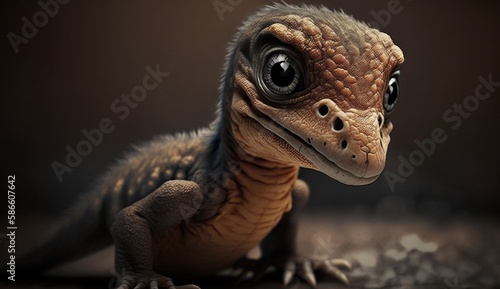 Generative AI, baby of velociraptor, ancient carnivore dinosaur, extinct animal. Cute small animal.