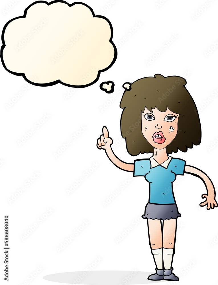 cartoon tough woman with idea with thought bubble cartoon tough woman with idea with thought bubble