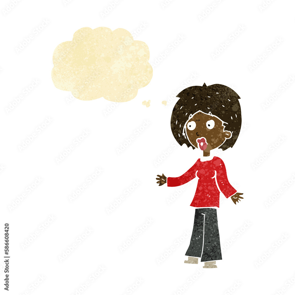 cartoon surprised woman with thought bubble cartoon surprised woman with thought bubble