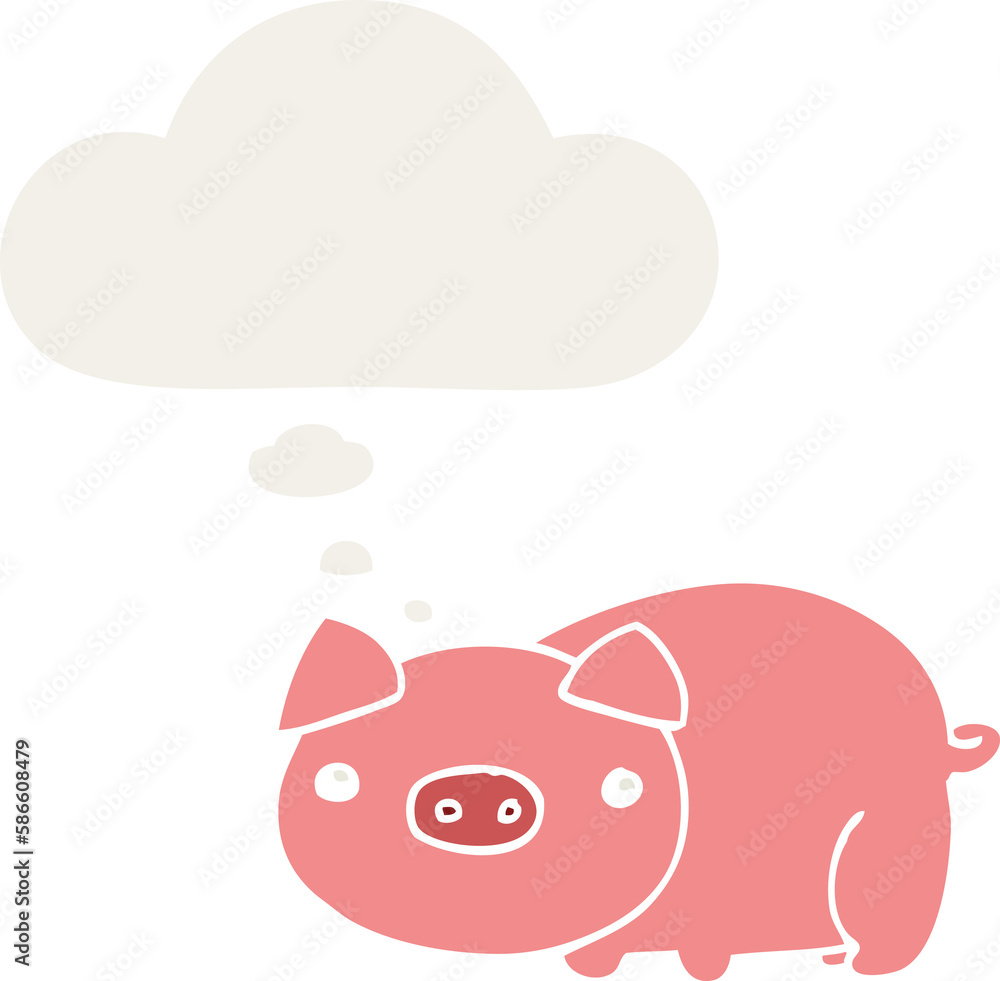 cartoon pig and thought bubble in retro style cartoon pig and thought bubble in retro style