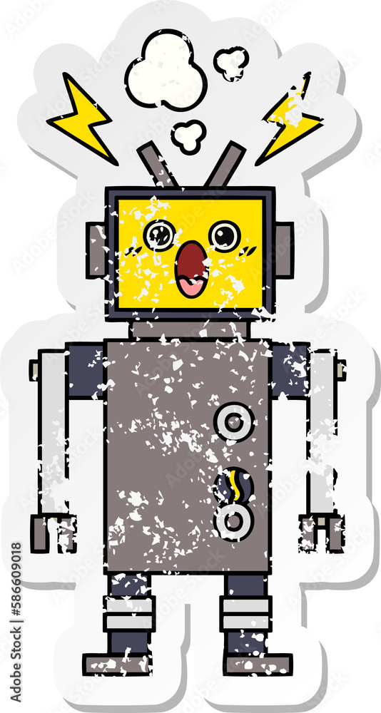 distressed sticker of a cute cartoon malfunctioning robot distressed sticker of a cute cartoon malfunctioning robot