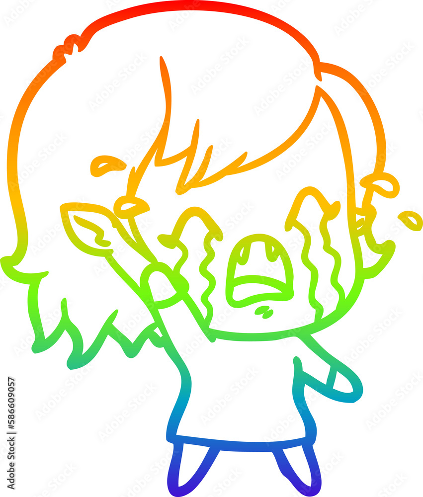 rainbow gradient line drawing cartoon crying vampire girl rainbow gradient line drawing cartoon crying vampire girl