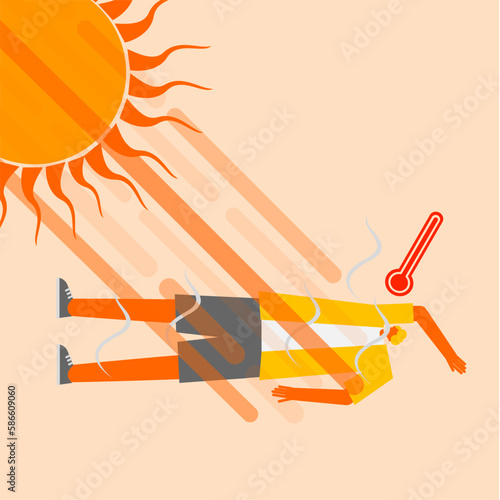 Cartoon character design for heatstroke and unconsciousness.