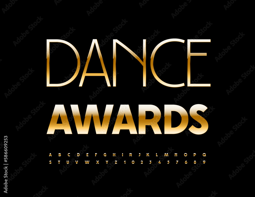 Vector premium logo Dance Awards. Chic Gold Font. Set of elite Alphabet Letters and Numbers